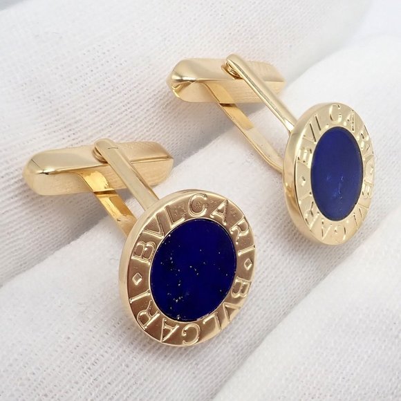 Authentic! Bvlgari Bulgari 18k Yellow Gold Lapis Lazuli Cufflinks - Picture 9 of 10